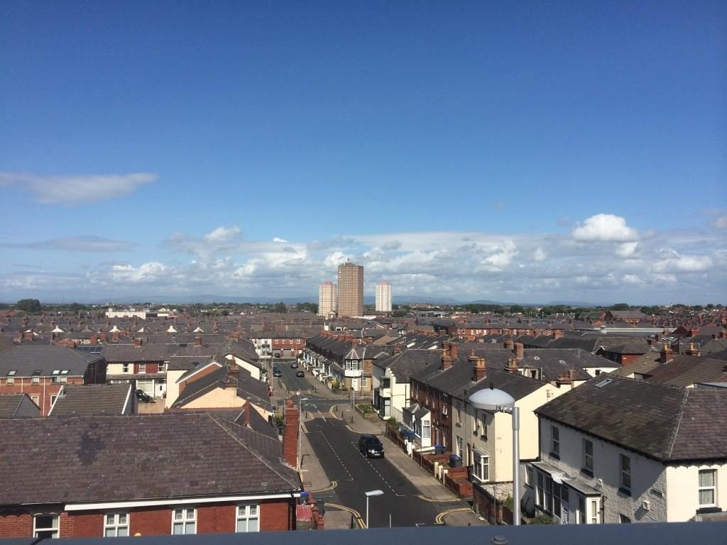 Queens Park Flats seen from the roof of Sainsbury's in Blackpool. Photo by Visit Fylde Coast, 2015