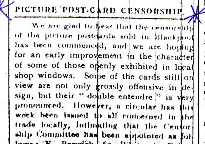News about Postcard Censorship Board, Evening Gazette 10 May 1912