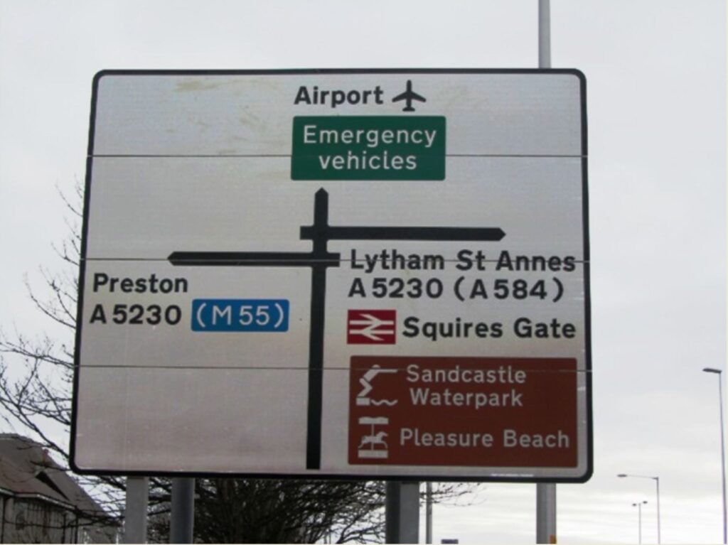 Road signs directing the way to Blackpool Airport
