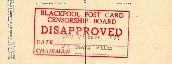 Saucy postcard disapproved by Blackpool Postcard Censorship Board
