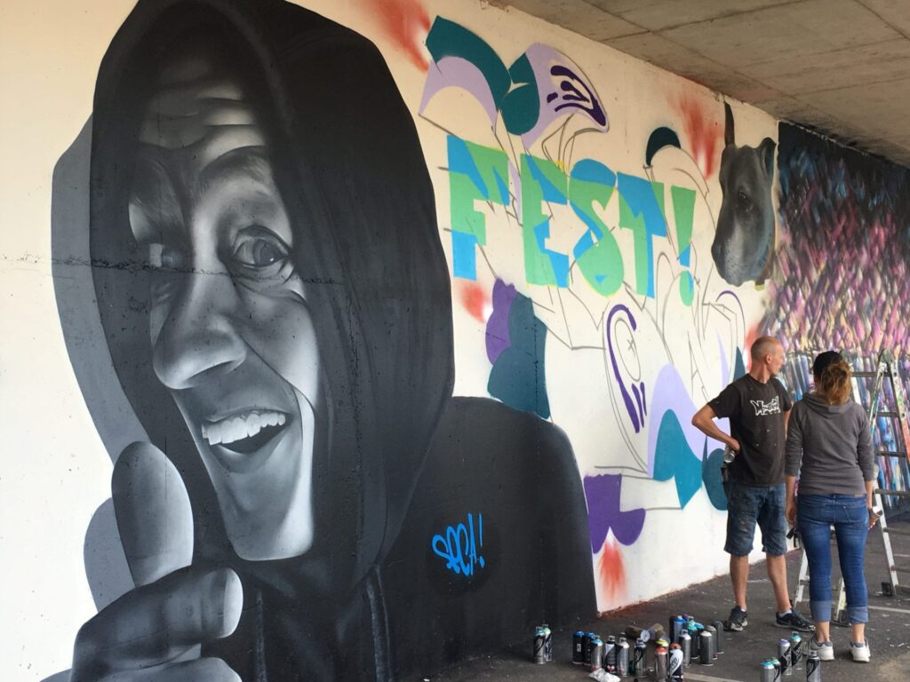 Painting underway in Bonny Street Car Park, Blackpool