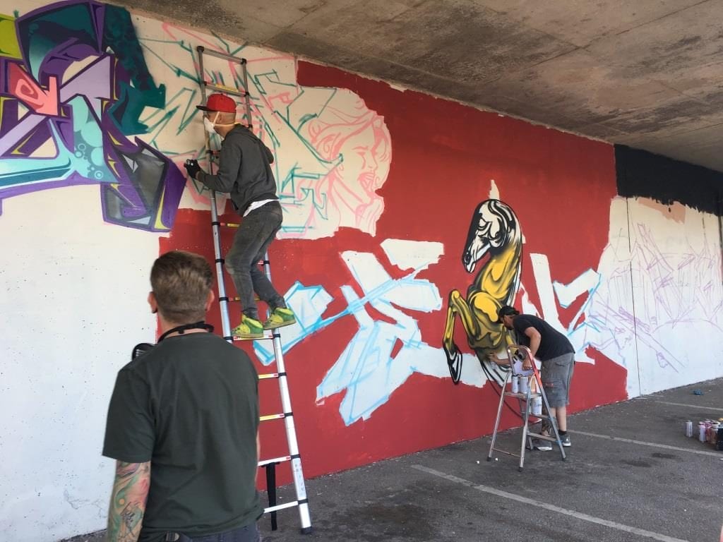 Painting underway in Bonny Street Car Park, Blackpool