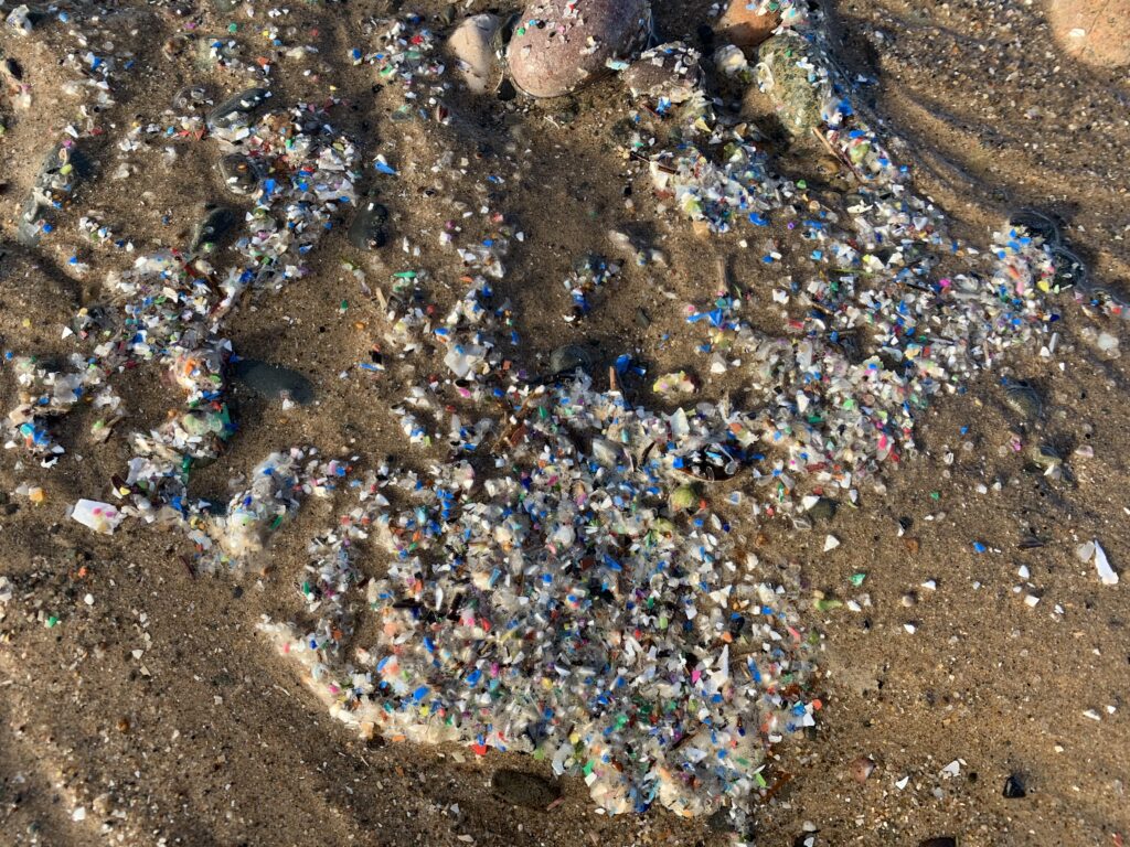 Plastic fragments washed up on the beach