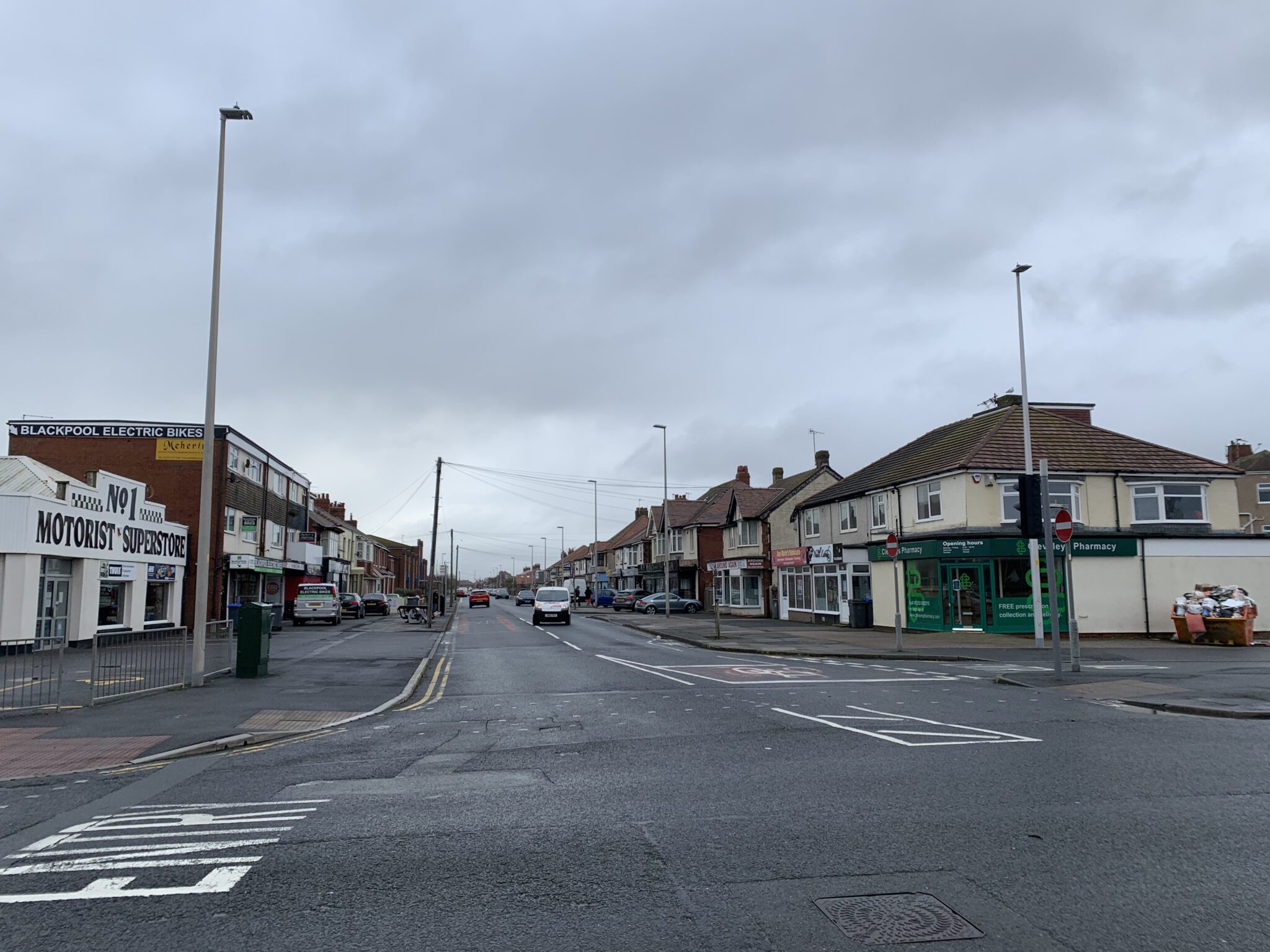 Anchorsholme Shops from the traffic lights at the tramway