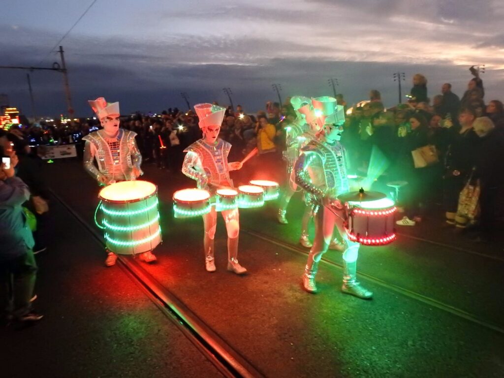 Spark! Drummers lead the tram parade at Lightpool 2018