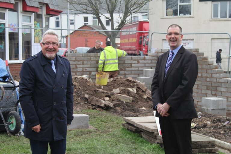 Then Cllrs John Jones and Graham Cain at the building of the new playground by Ibbison Court