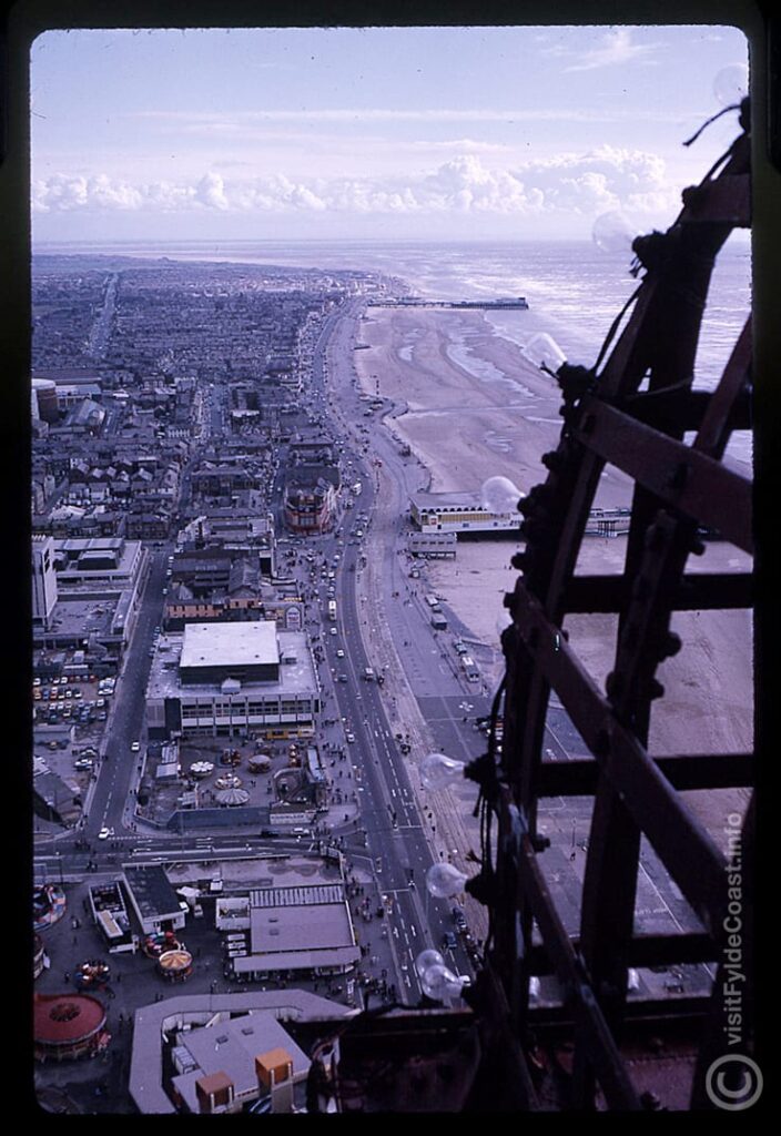 Old photos of Blackpool seafront, looking south from the very top of The Blackpool Tower