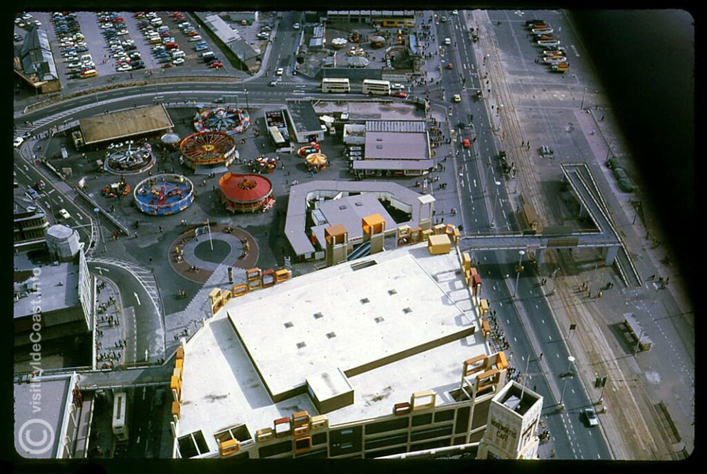 View of Blackpool Central site from the top of Blackpool Tower - early 1970's