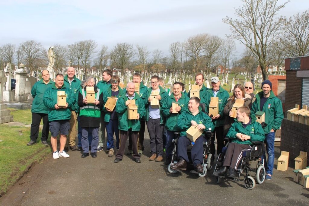 Volunteers at Layton Cemetery and their bird boxes