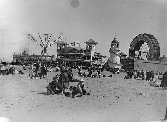 Early view of how Blackpool Pleasure Beach began when it began to grow, see the Flying Machine