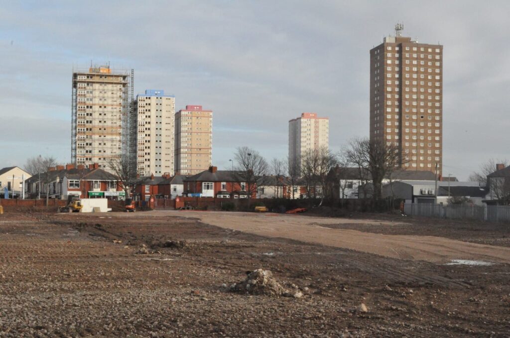 Five tower blocks at Queens Park Flats. Photo: Juliette Gregson