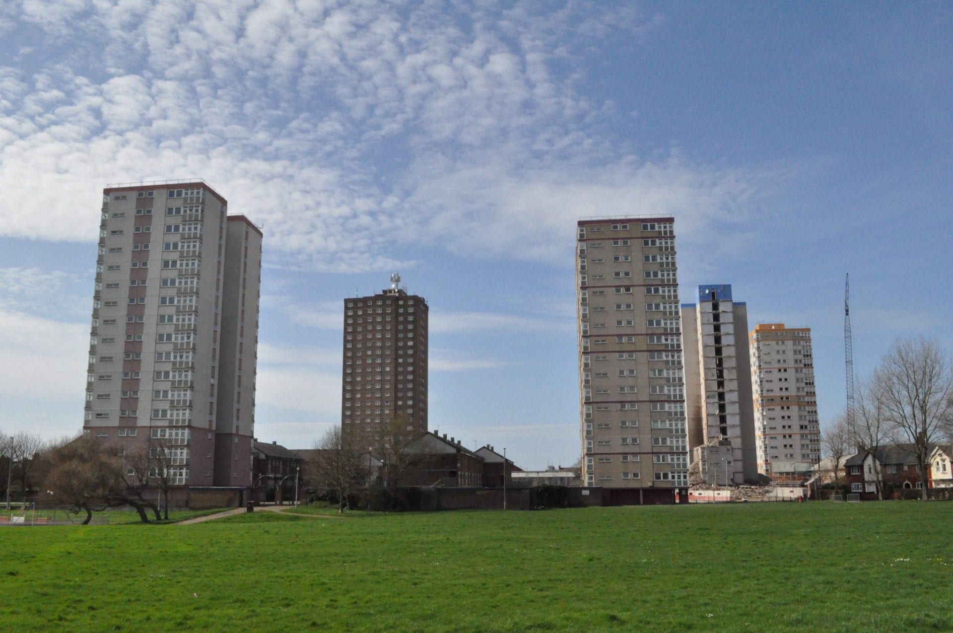 Five tower blocks at Queens Park Flats. Photo: Juliette Gregson