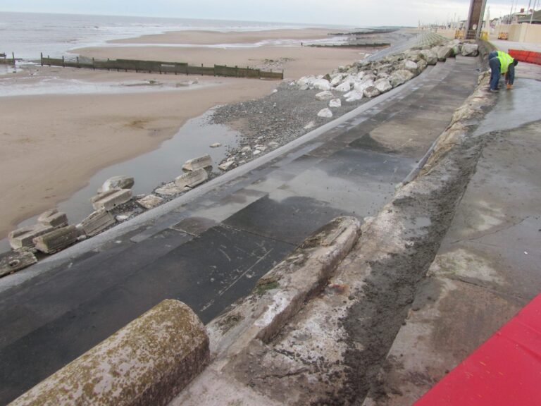 The old Anchorsholme sea wall being repaired in December 2013
