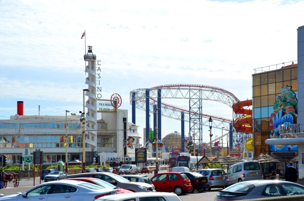 Pleasure Beach and Sandcastle at Blackpool South Shore