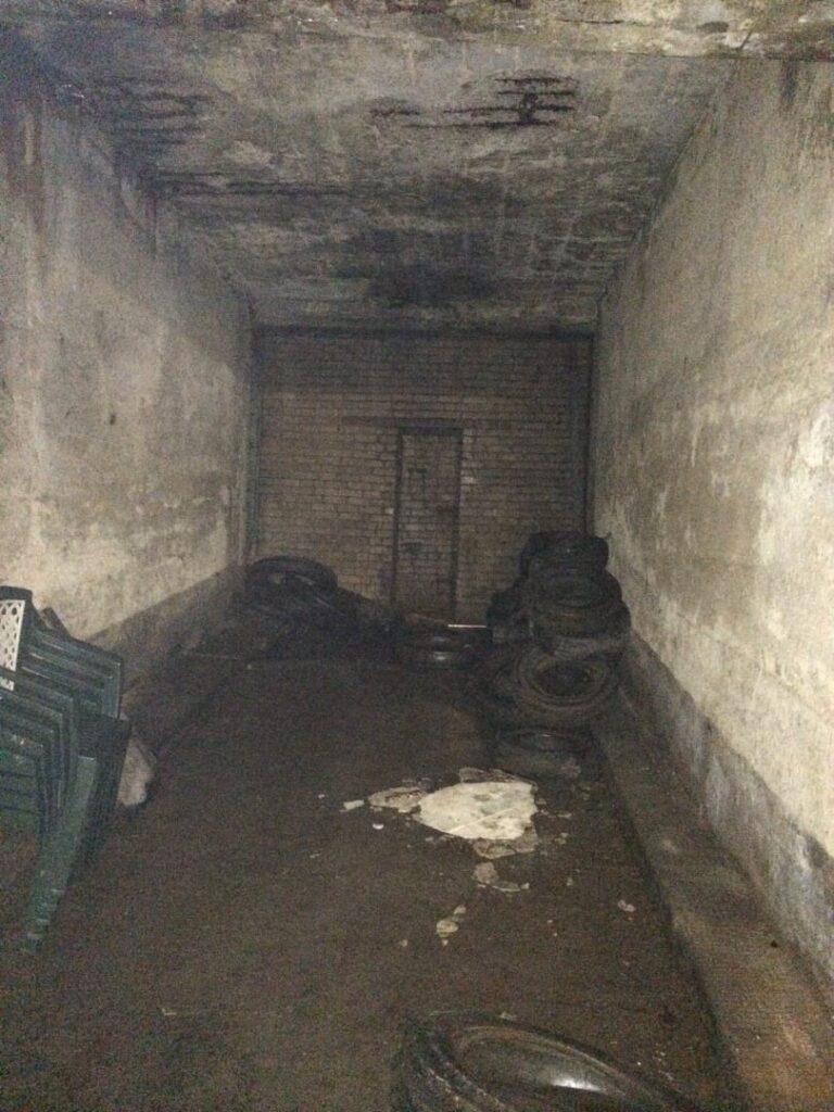 Bricked up back door of the former underground car park at Anchorsholme