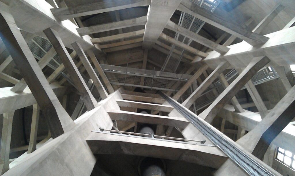 Looking up inside the tower. Photo David Southern