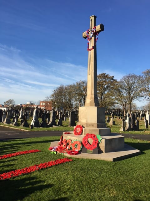 Knitted poppies for Remembrance Day 2016 at Layton Cemetery