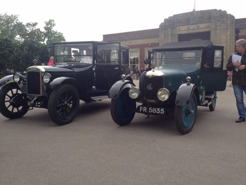 Vintage vehicles after taking part in the car run