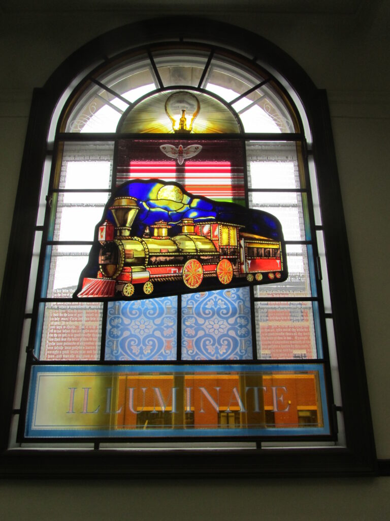 Stained glass windows inside Blackpool Central Library