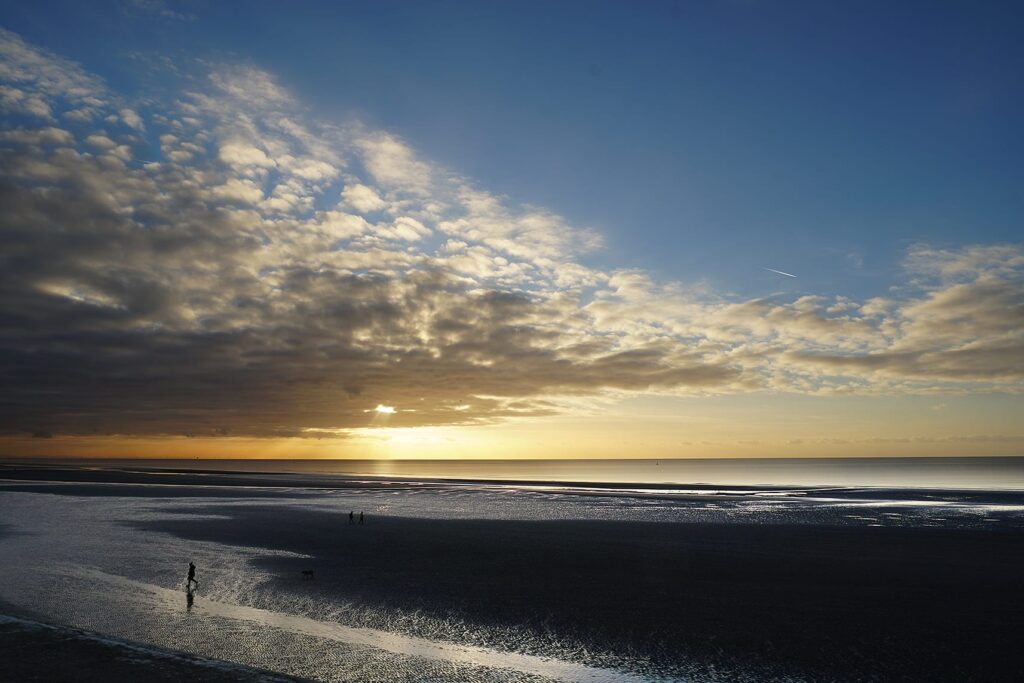 Blackpool south beach at sunset in January