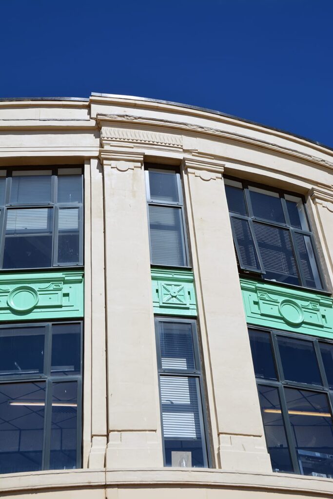 Art Deco stonework at Las Iguanas on Central Promenade, Blackpool