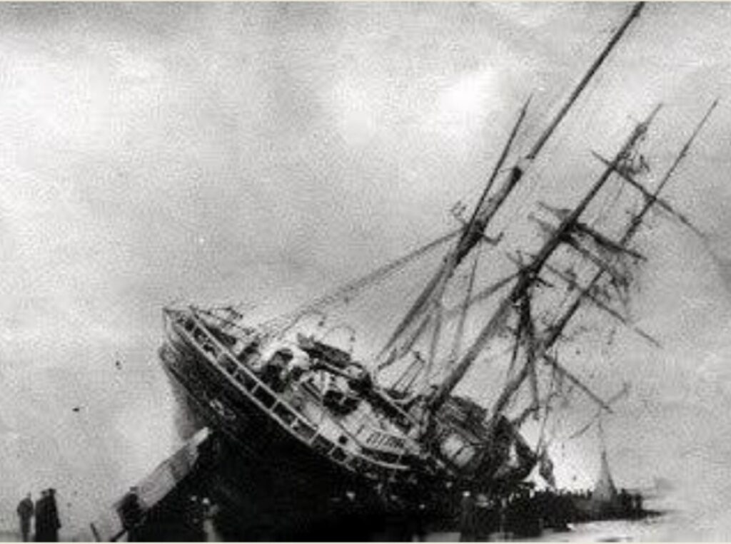 The Abana, wrecked on the beach. Photo with thanks to Juliette Gregson