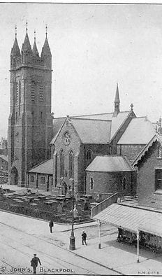 Old postcard of St John's Church, see the tramlines in the front left of shot