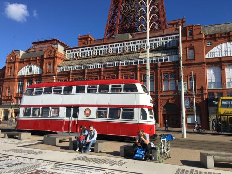 One of the Blackpool Heritage Trams in front of the Tower