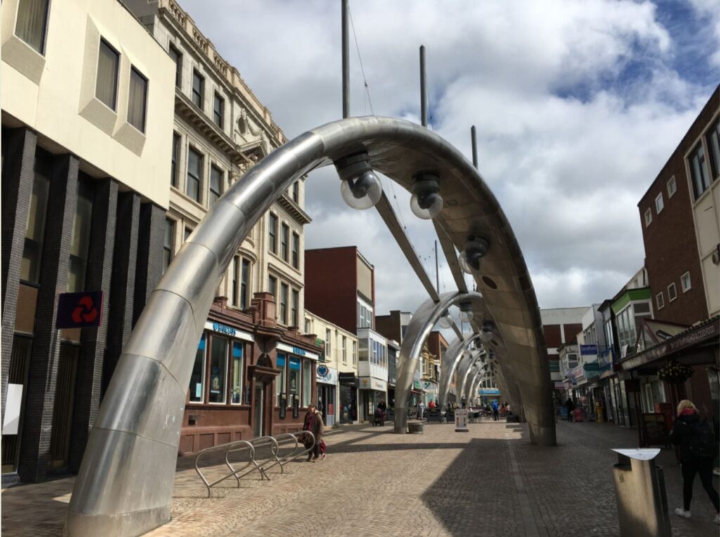 This is Birley Street with the steel arches of Brilliance