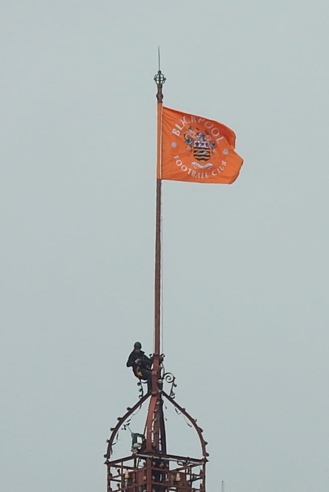 Top of Blackpool Tower taken from the seaward end of Central Pier. Photo: Barrie C Woods