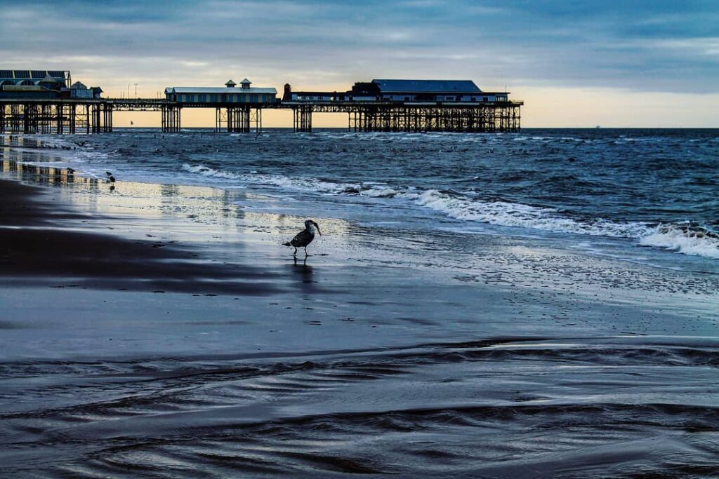 North Pier and Blackpool beach in April by Elina Zvigure