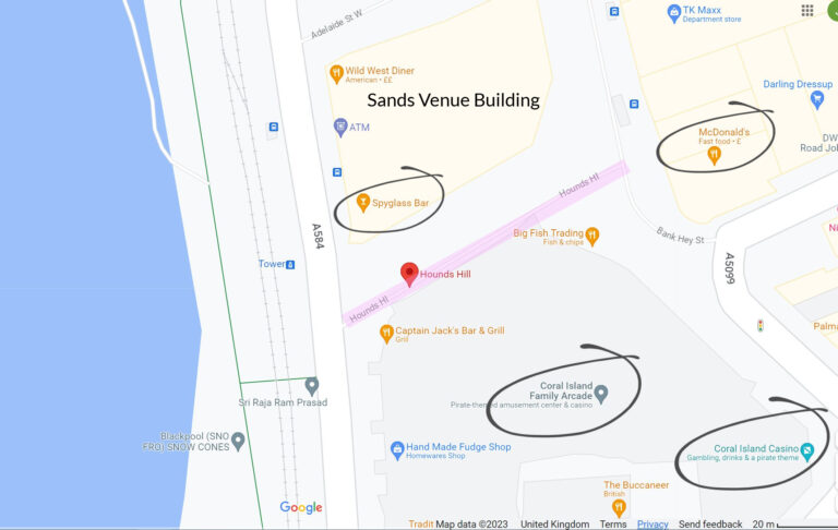 Google map showing location of Hounds Hill which still exists today