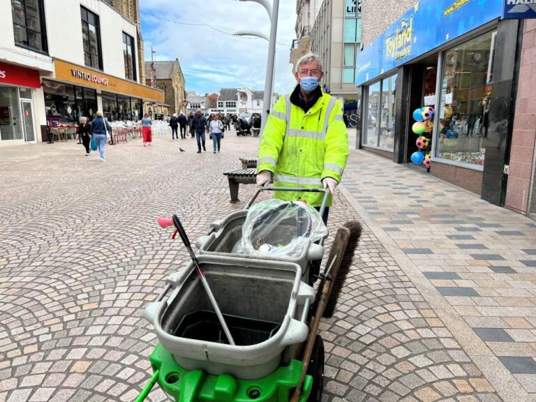 Here's Les, one of the Blackpool BID street team, keeping Blackpool tidy