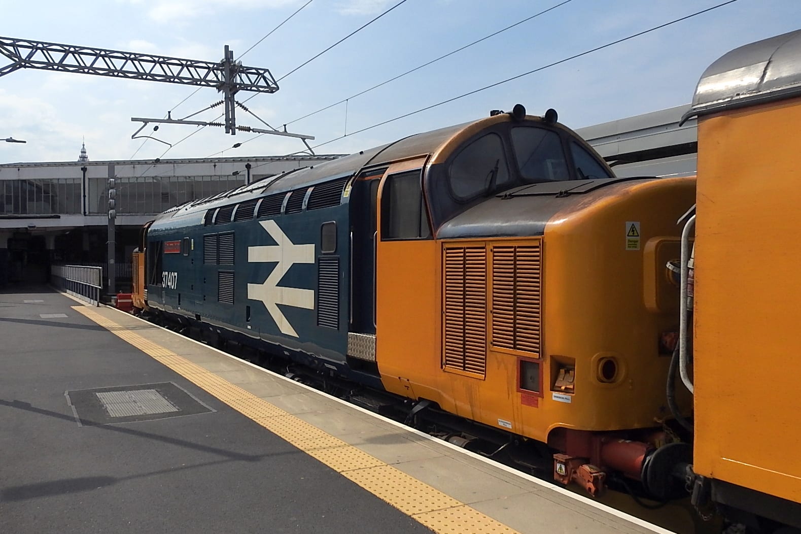 At the buffer stops the other engine 37407 named "BLACKPOOL TOWER". Photo: Blackpool Tower Power from Barrie C Woods