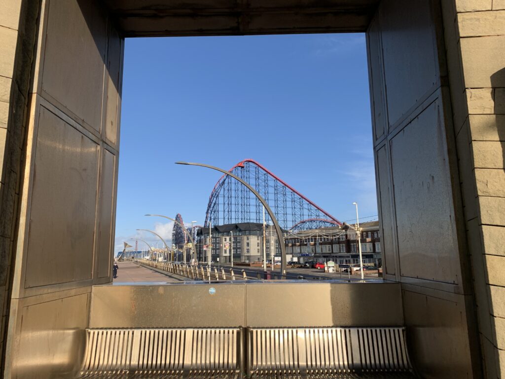 One of the attractive seafront shelters, interspacing the Blackpool New South Promenade Artwork Trail