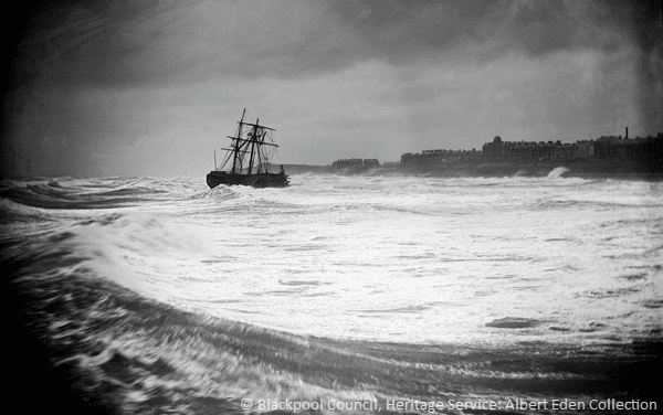 HMS Foudroyant offshore at Blackpool. Photo: Blackpool Council Heritage Service