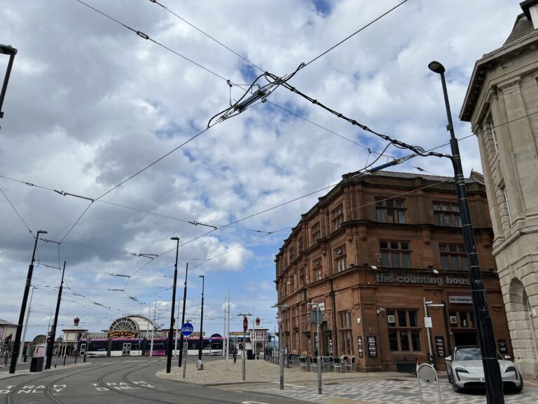New catenary and tram lines at Talbot Road Blackpool