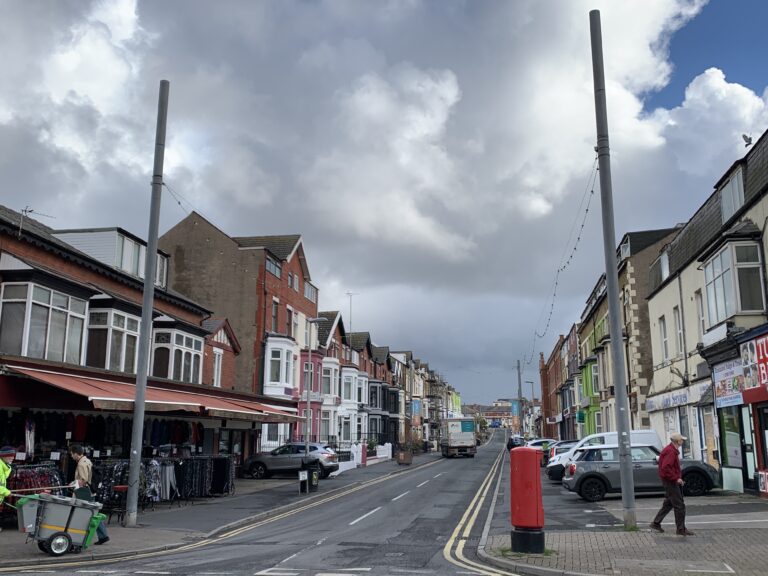 Looking along Hornby Road where it meets Coronation Street