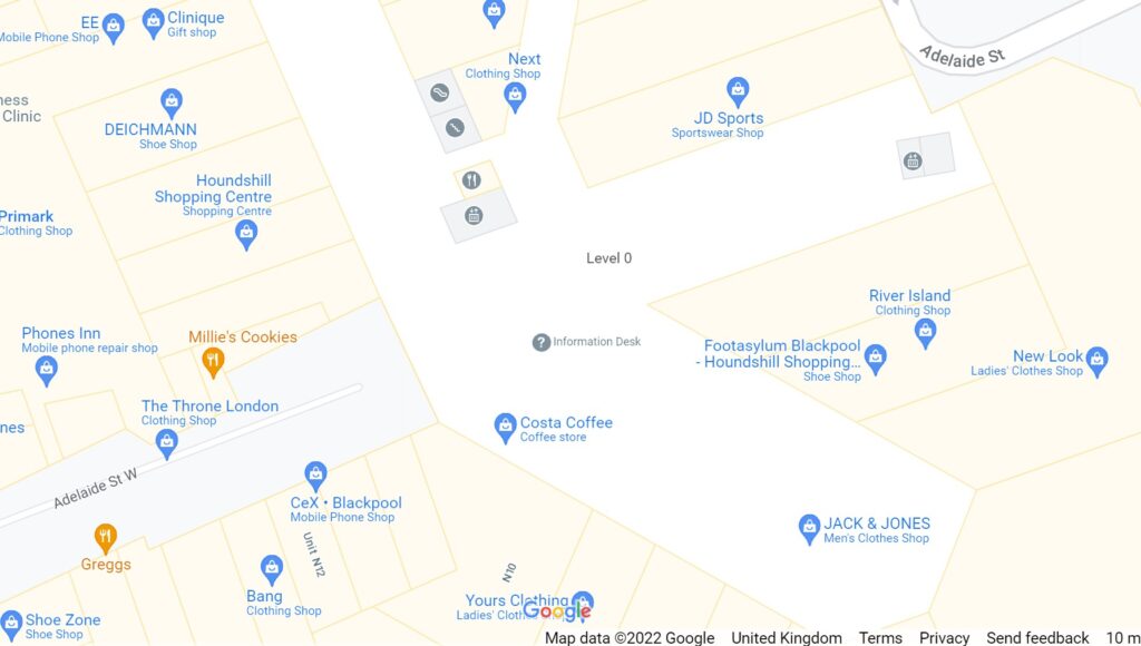 Google map showing Adelaide Street where the Houndshill goes through it