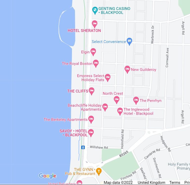 Google map showing North Promenade from Gynn to Casino