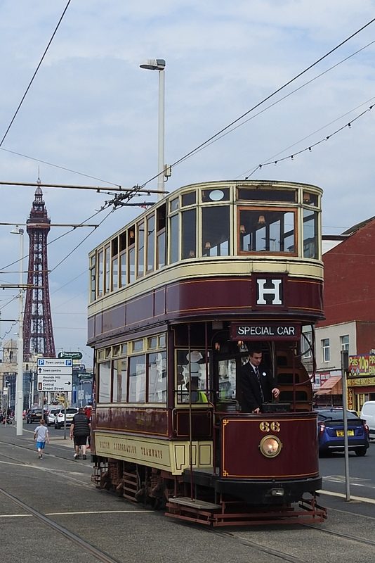 By far the oldest tram in the parade - built in 1901 - was the very popular Bolton Standard No.66, which has been resident at Blackpool for a number of years now, seen trundling south towards Pleasure Beach.