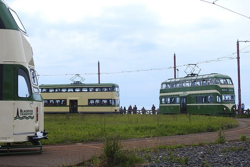 At the Little Bispham turnaround loop a trio of Balloons. No.723 is just negotiating the pointwork to return to Pleasure Beach whilst 717 and 707 move up in readiness to follow 