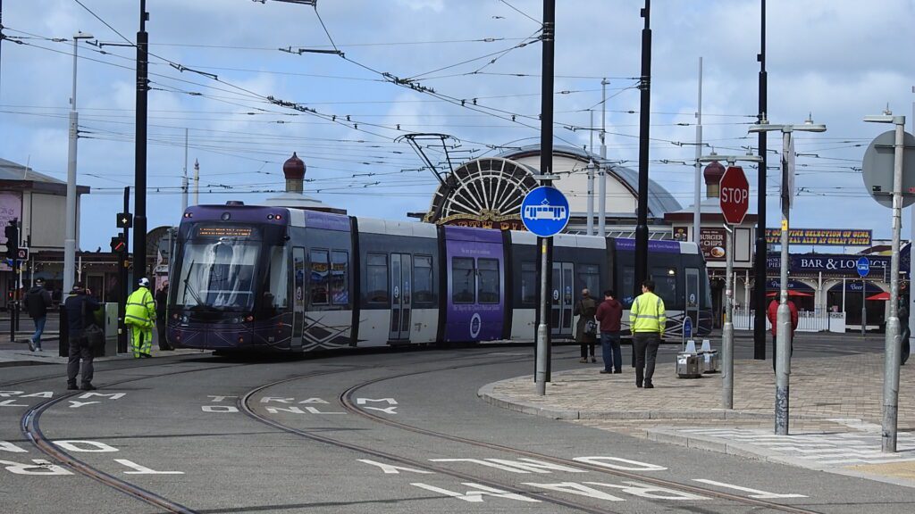 At North Pier the tram turns north checking another of the junctions. Photo: Barrie C Woods