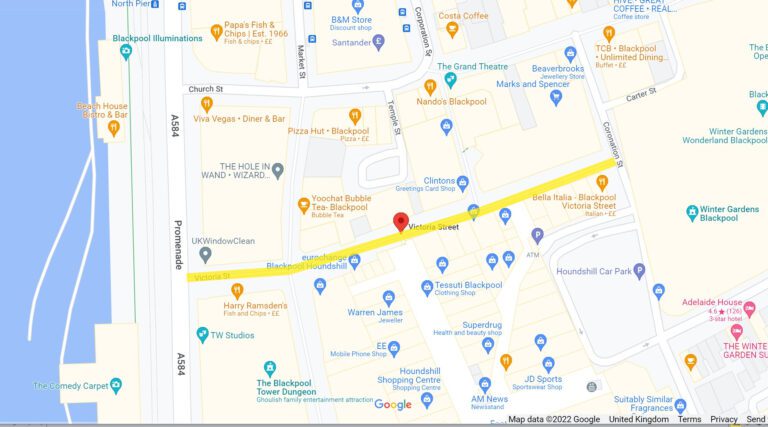 Google map showing location of Victoria Street Blackpool. Click on the map to explore