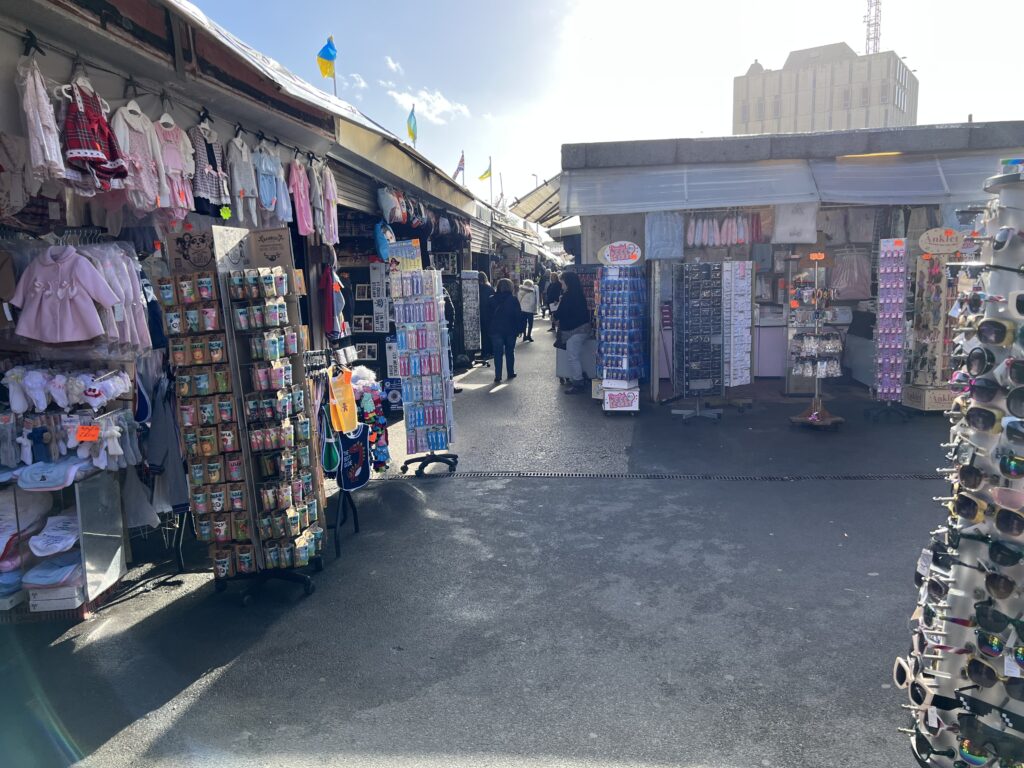 Stalls with the Police Station in the background