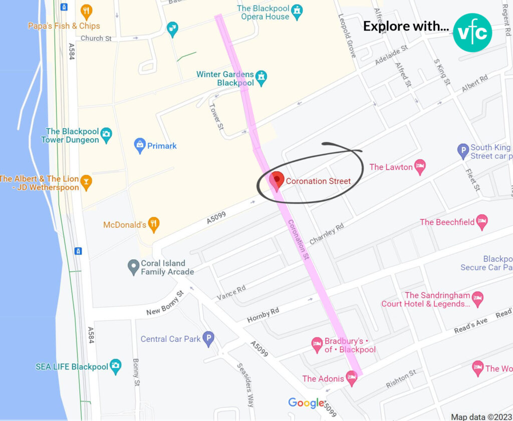 Google map showing location of Coronation Street