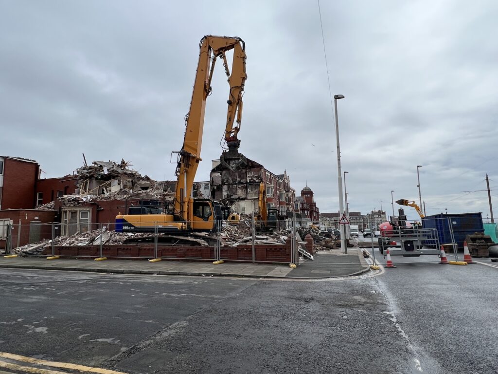 Sunday 30 April - most of the fire ravaged hotel is down