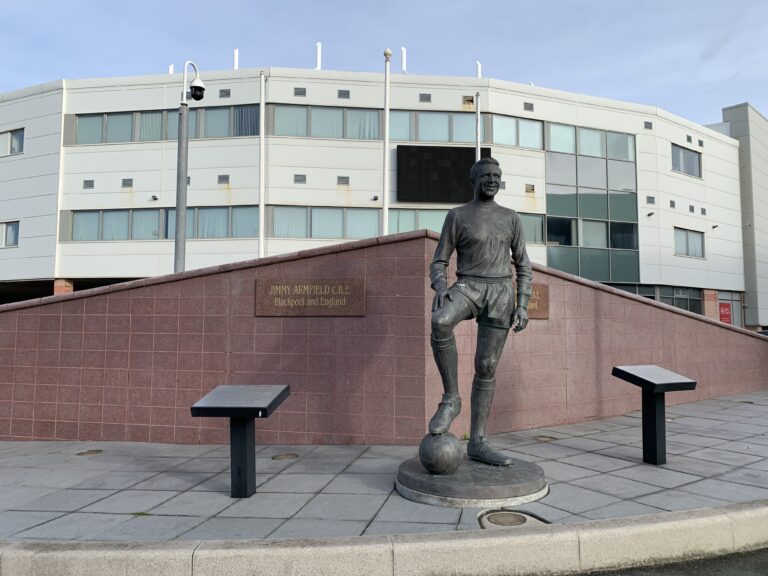Statue of Jimmy Armfield at Bloomfield Road