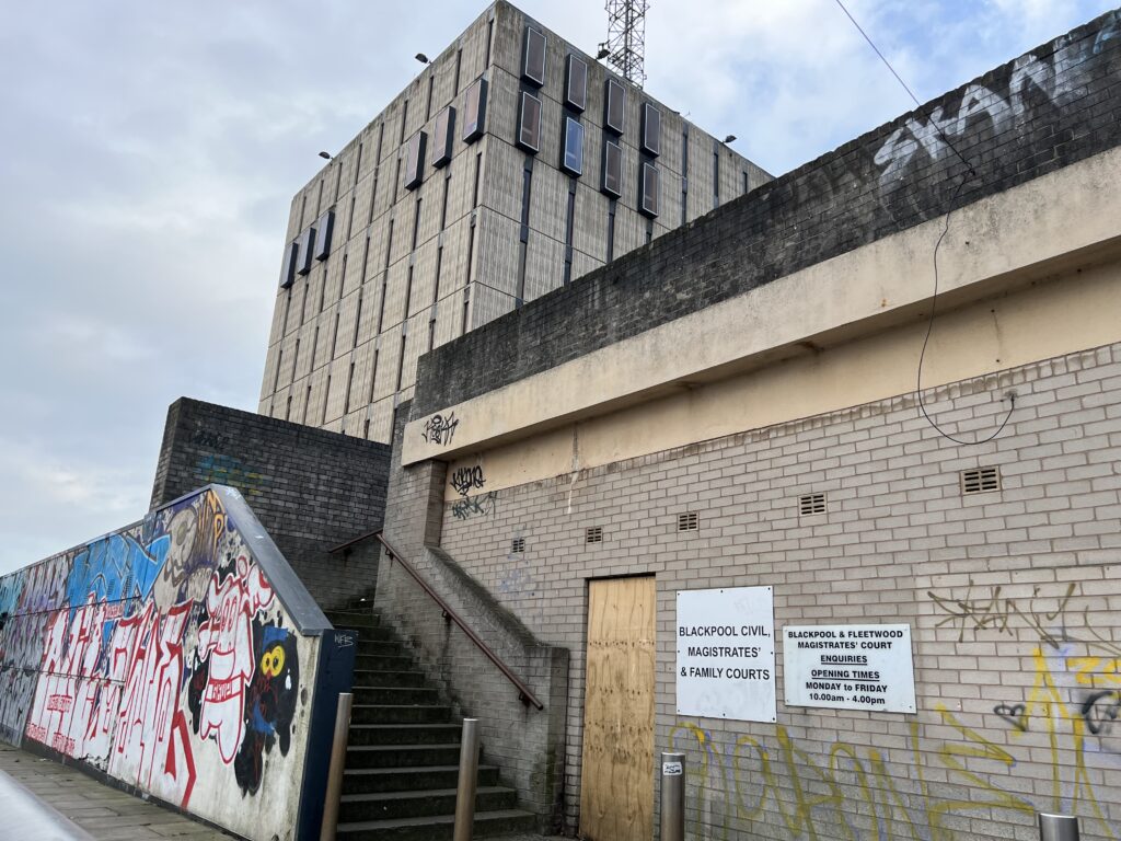 Now closed, the old Blackpool Police Station seen from Bonny Street