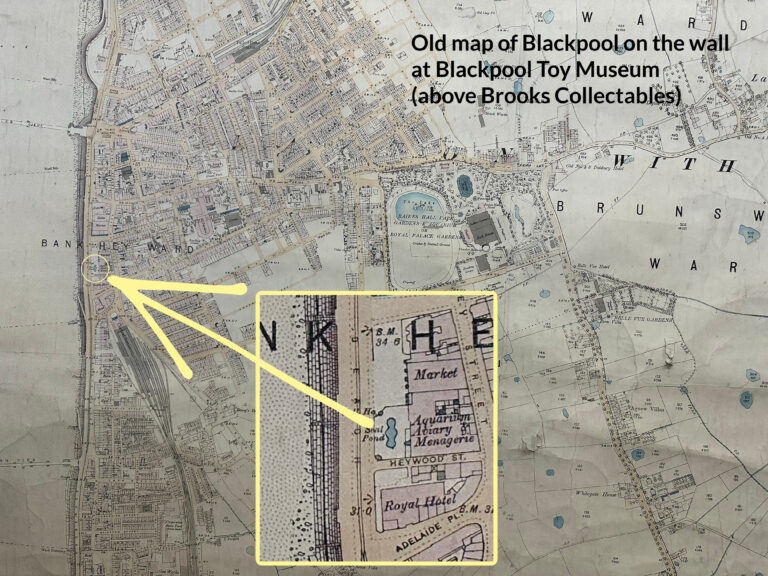 Old map of Blackpool on the wall at Blackpool Toy Museum (above Brooks Collectables)